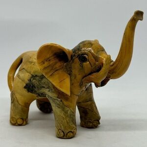 Vintage Crushed Oyster Shell Elephant Figurine Philippines Trunk Up Hand Carved